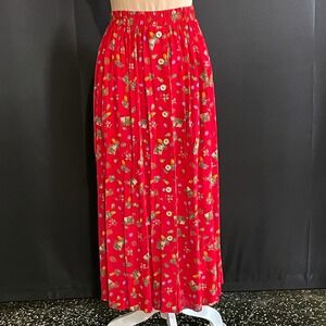 On The Verge Maxi Skirt Womens Red Good Vintage Novelty Print Button Front